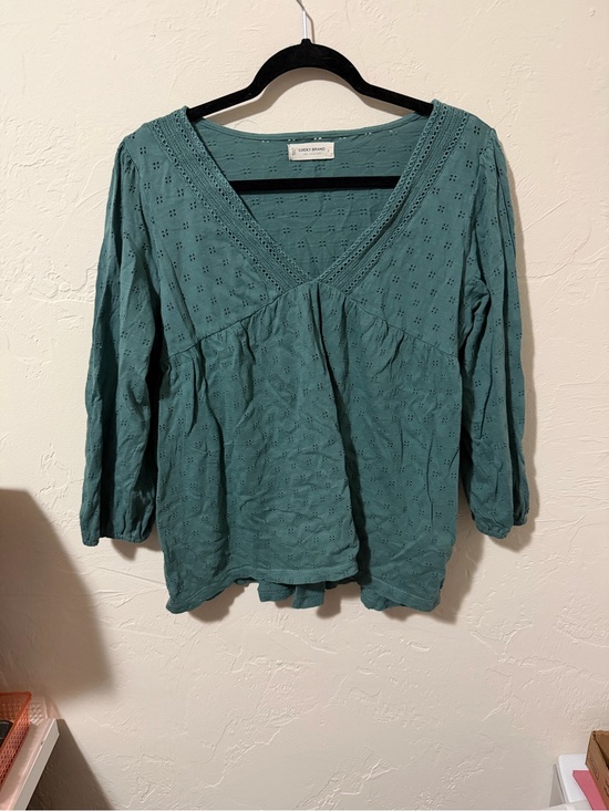 Lucky Brand Tops - Lucky Brand Teal Eyelet V-Neck Peasant Tunic